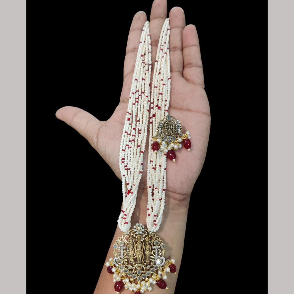FS Collection Gold Plated Crystal Stone Temple Long Necklace Set