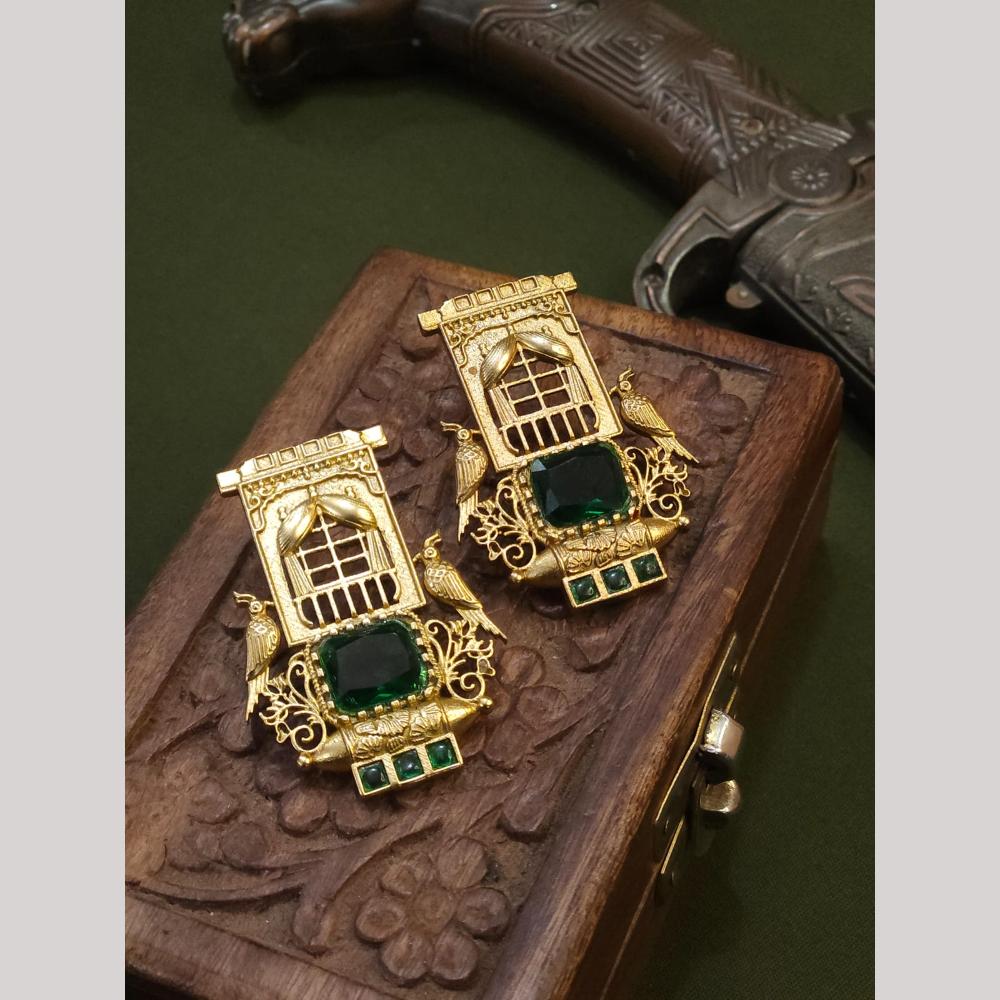 FS Collection Gold-Plated Crystal & Birds Nature-Inspired Elegance Dangler Earrings