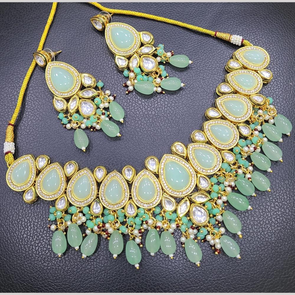 FS Collection Elegant Gold Plated Kundan and Beads for Timeless Charm Necklace Set