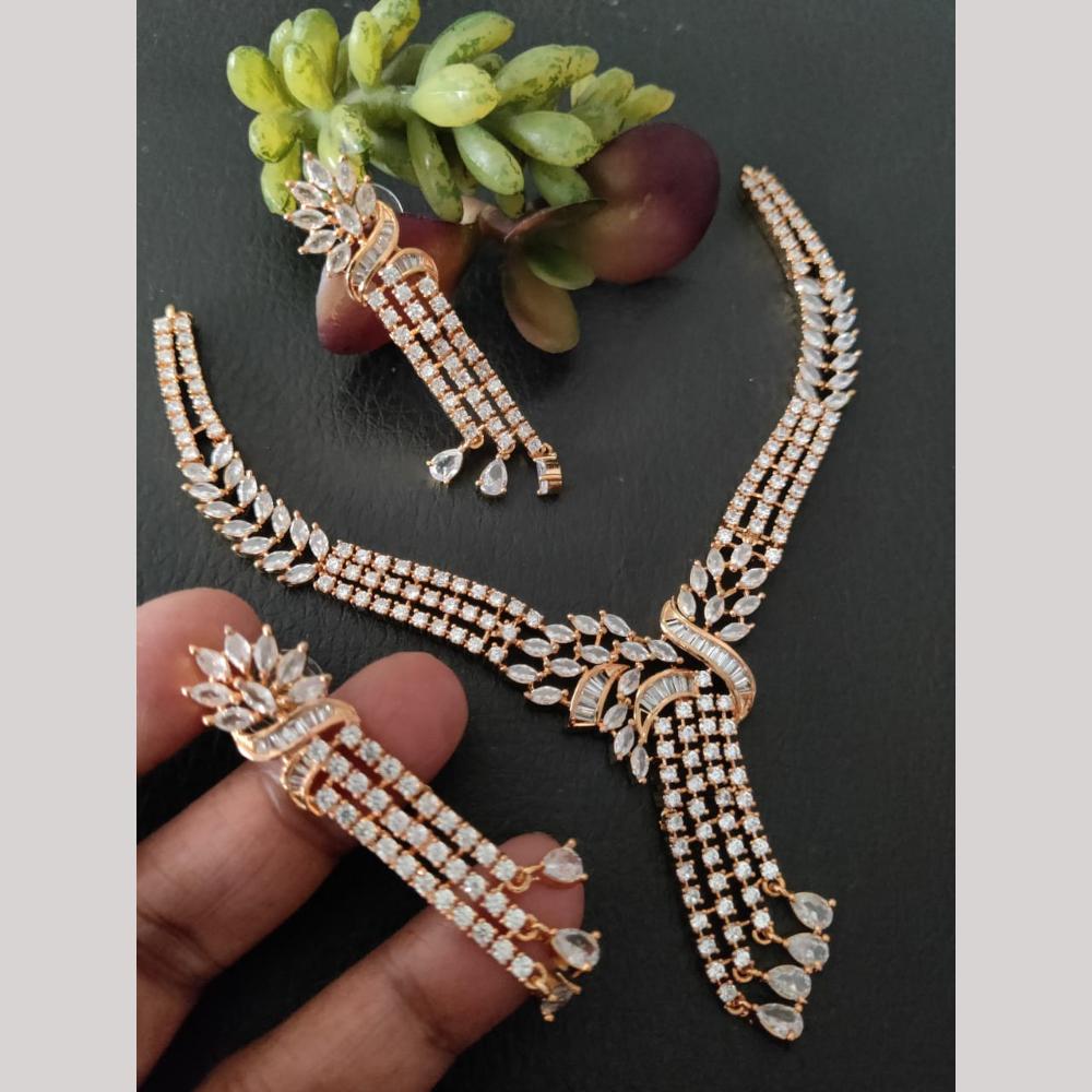 FS Collection Premium Gold Plated American Diamond Necklace Set