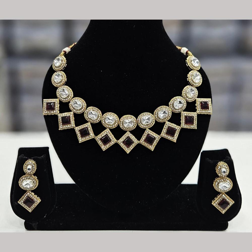 FS Collection Elegant Gold Plated Pota Stones Perfect for Weddings, Festivals Necklace Set