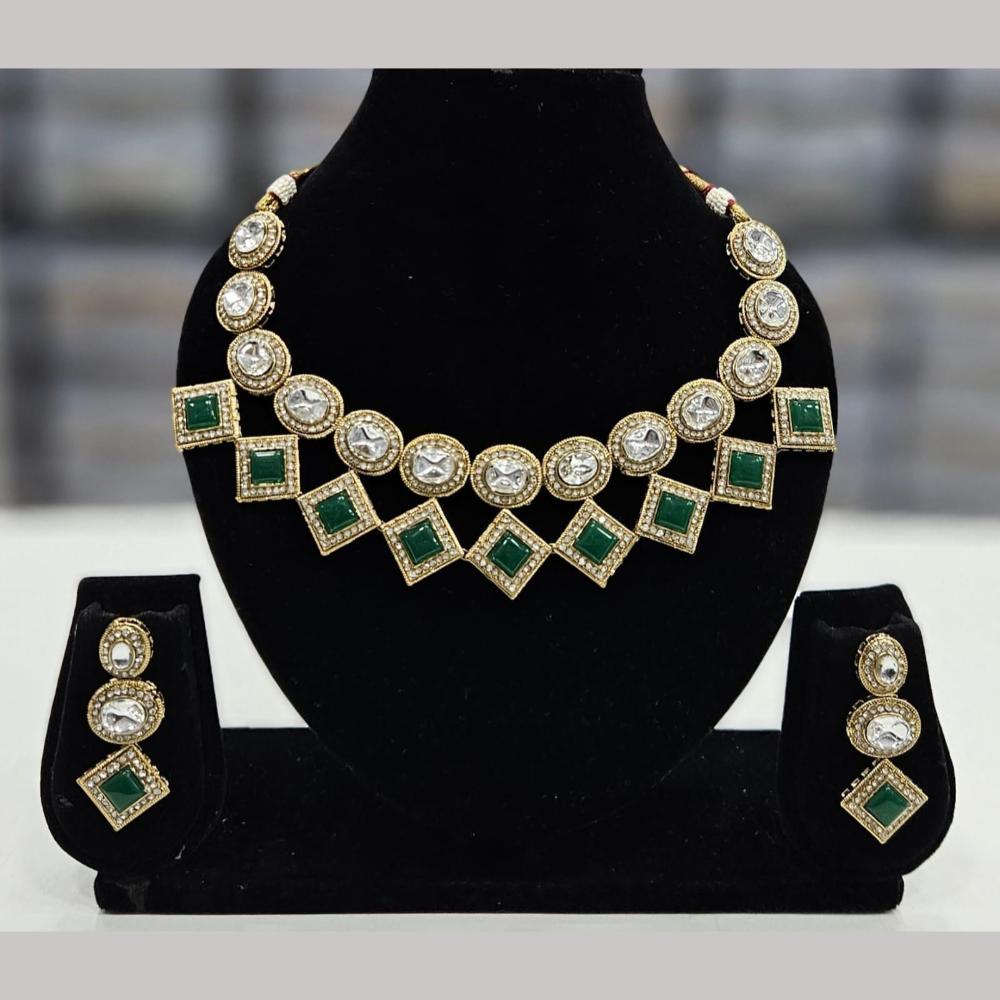 FS Collection Elegant Gold Plated Pota Stones Perfect for Weddings, Festivals Necklace Set