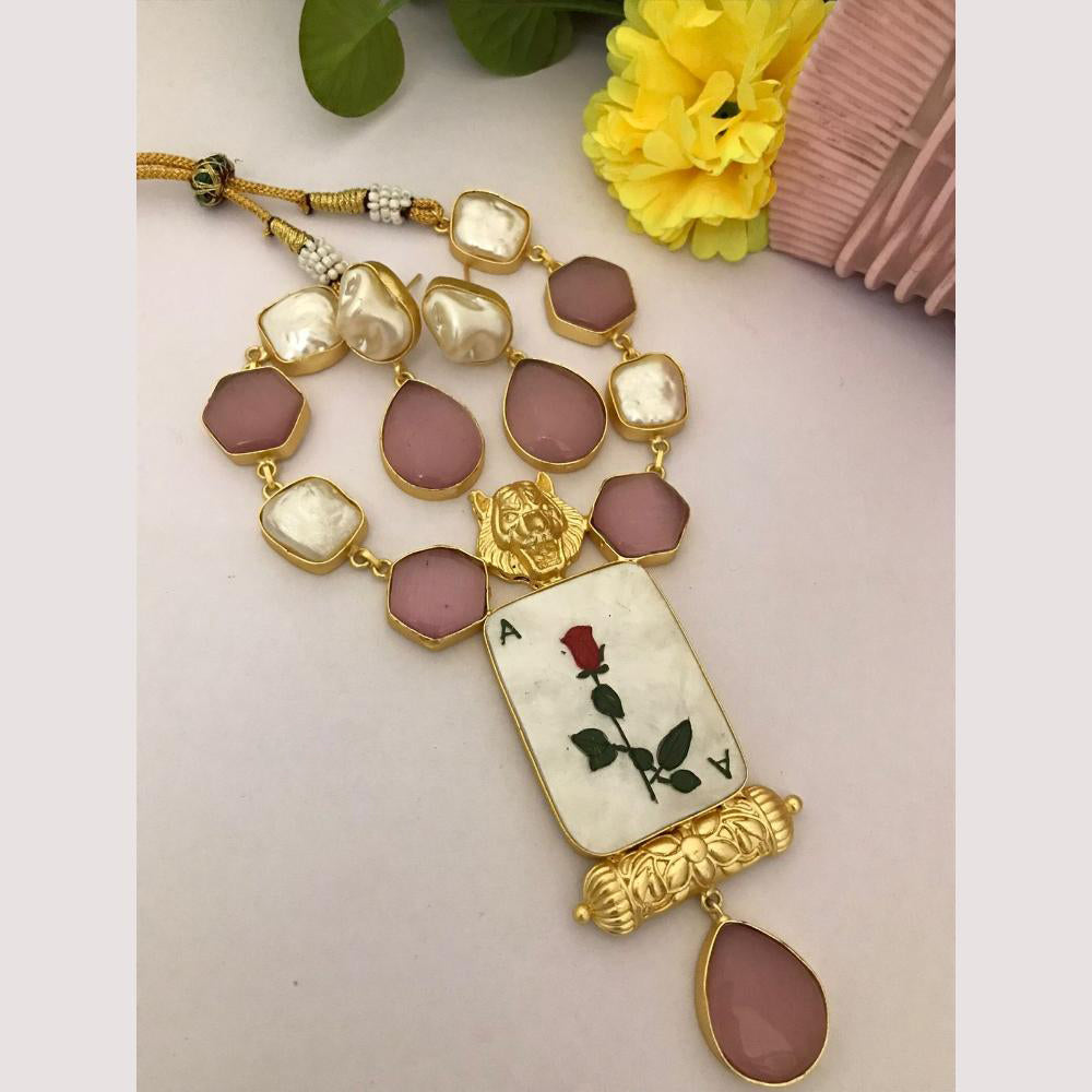 FS Collection Regal Gold Plated with Elegant Mother of Pearl Touch Necklace Set