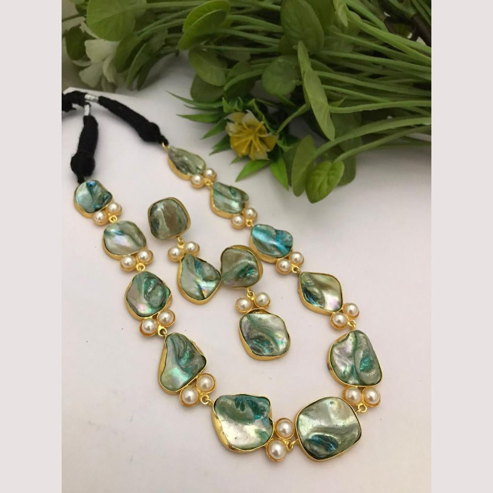 FS Collection Regal Gold Plated with Elegant Mother of Pearl Touch Long Necklace Set