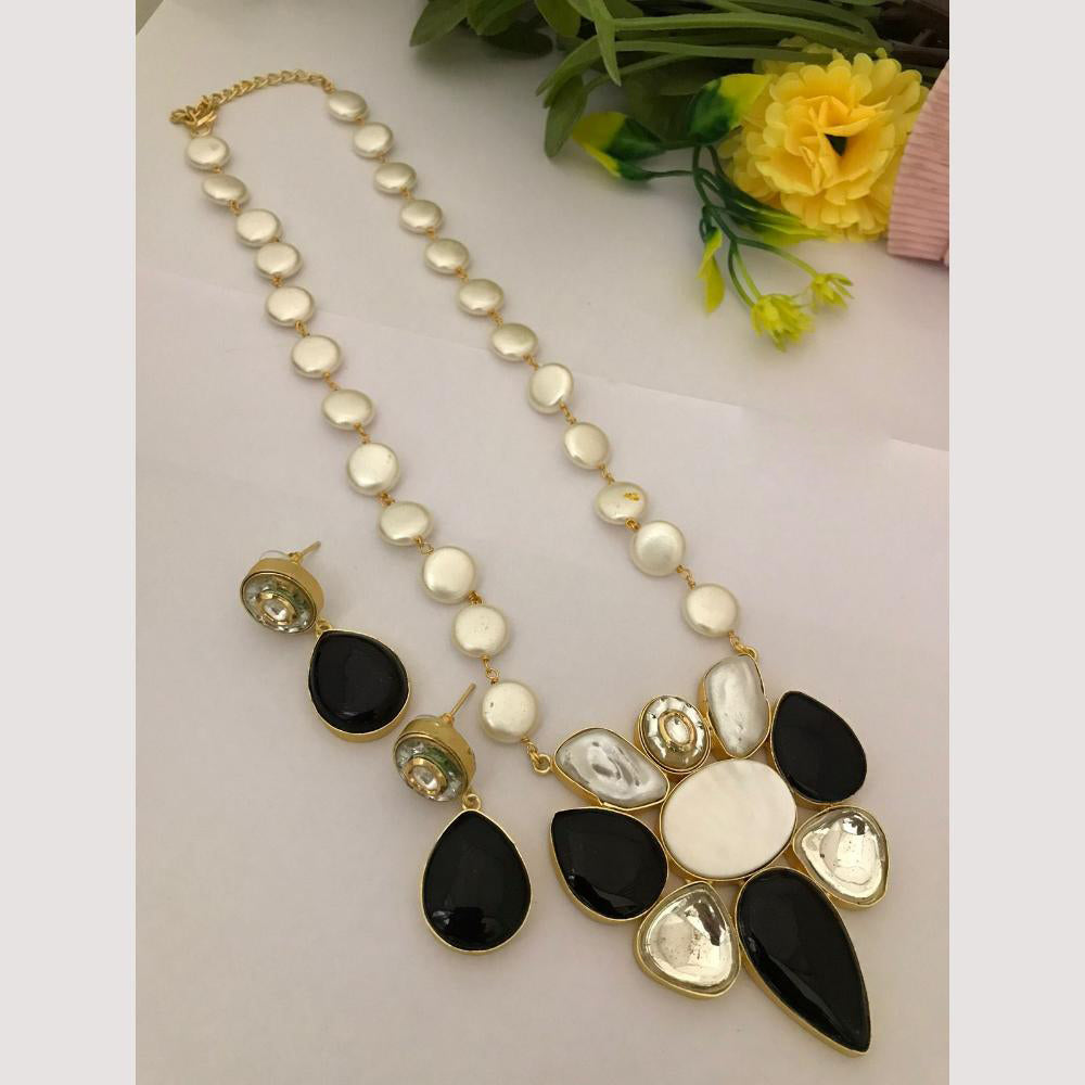 FS Collection Regal Gold Plated with Elegant Mother of Pearl Touch Long Necklace Set