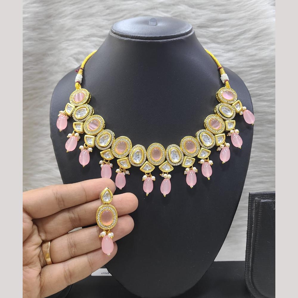 FS Collection Gold Plated Pota Stone And Beads Necklace Set