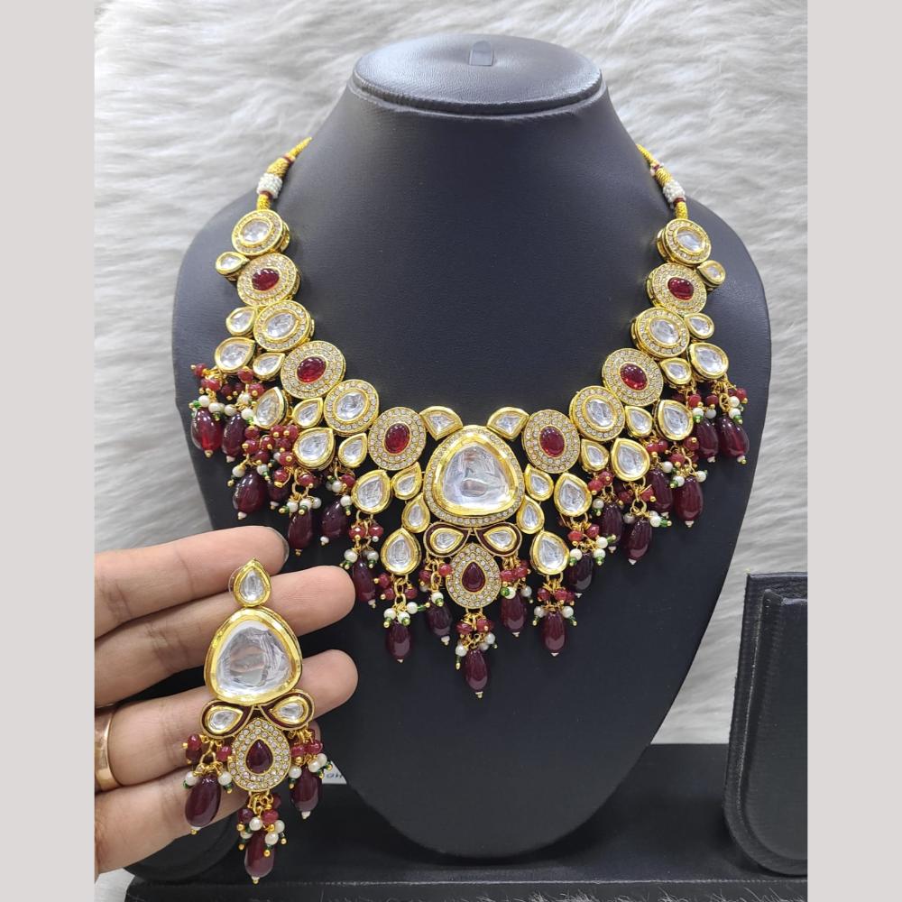 FS Collection Gold Plated Pota Stone And Beads Necklace Set