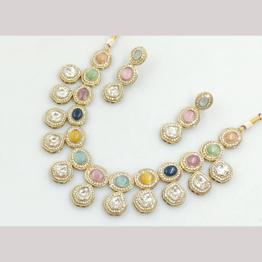 FS Collection Gold Plated Kundan Necklace Set