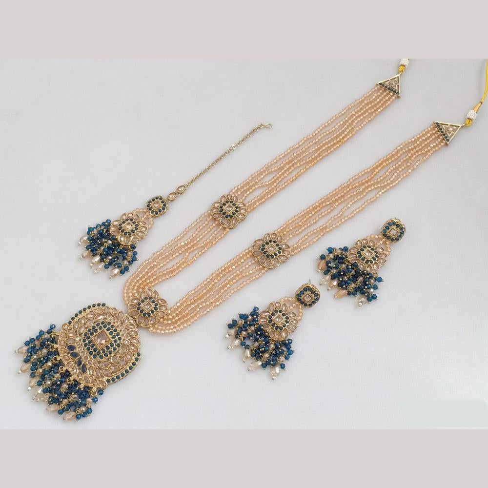 FS Collection Gold Plated Crystal Stone And Beads Long Necklace Set