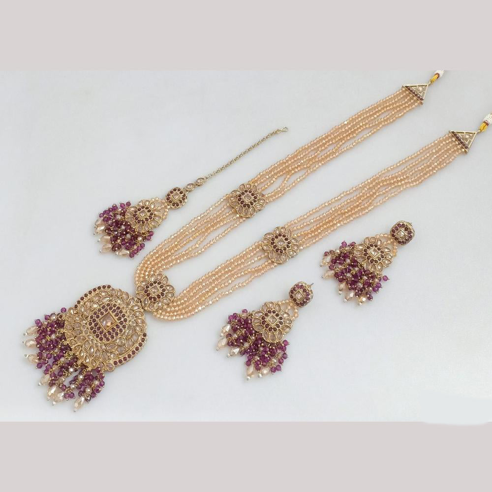 FS Collection Gold Plated Crystal Stone And Beads Long Necklace Set