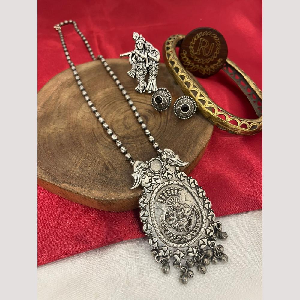 FS Collection Oxidised Plated Pota and Pearls Modern Fusion Jewelry Long Necklace Set