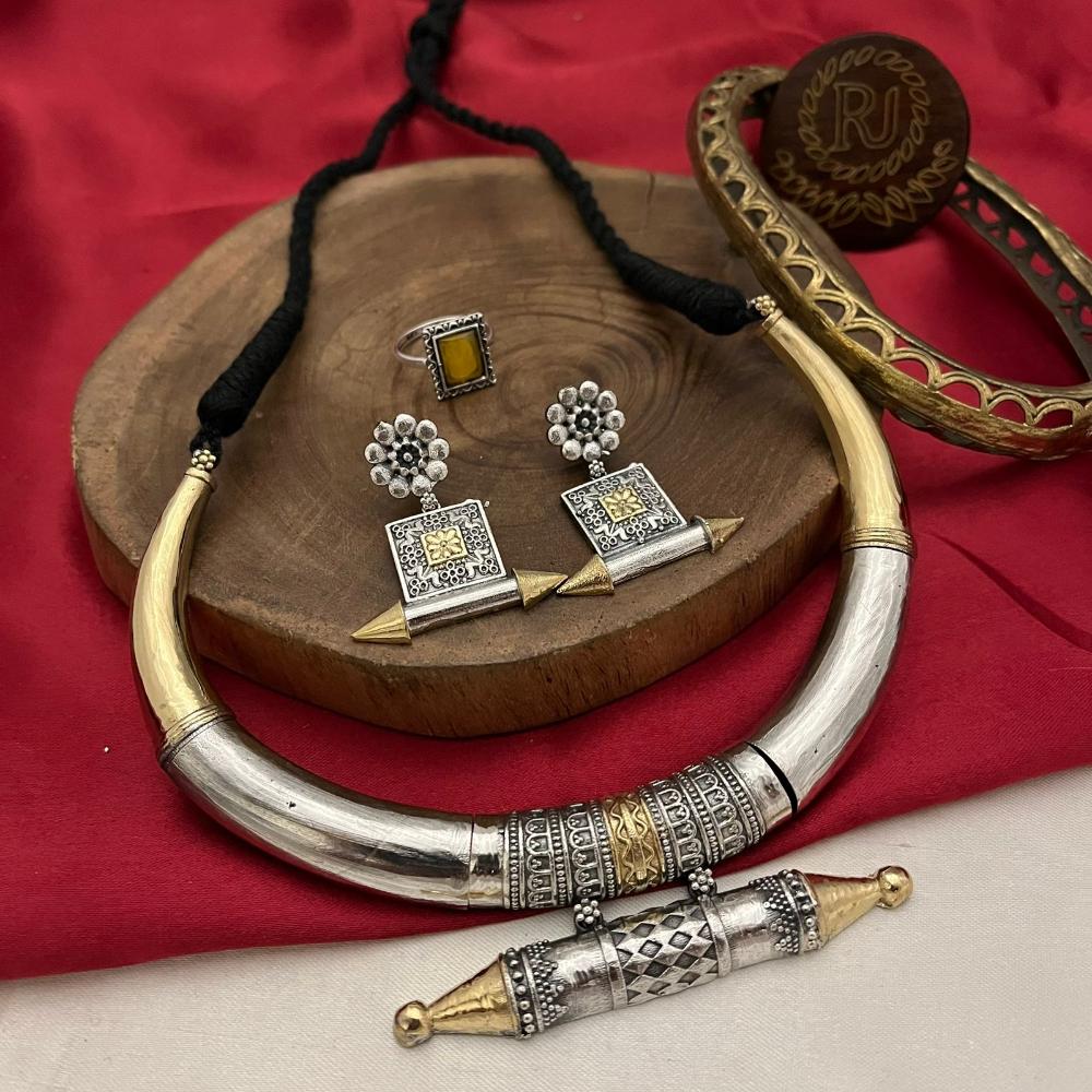 FS Collection Stylish 2-Tone Plated Necklace Set