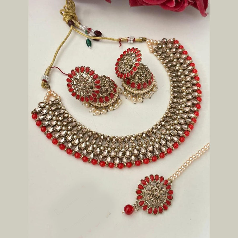FS Collection Gold Plated Crystal Stone And Beads Necklace Set