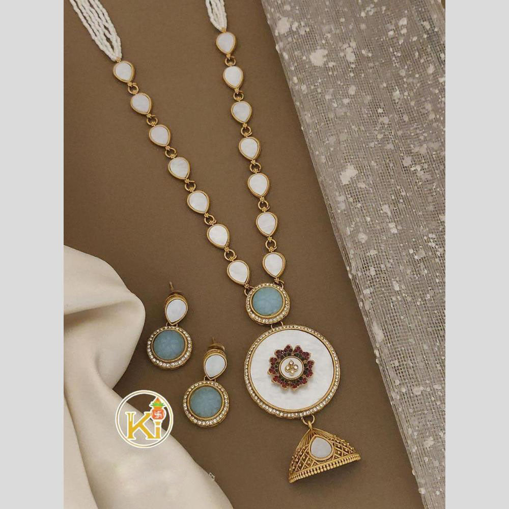 FS Collection Regal Gold Plated with Elegant Mother of Pearl Touch Long Necklace Set