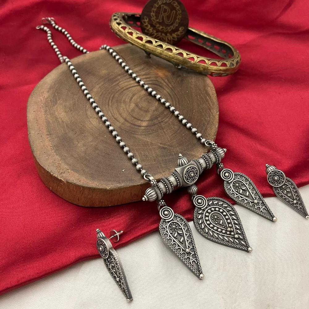 FS Collection Oxidised Plated Long Necklace Set