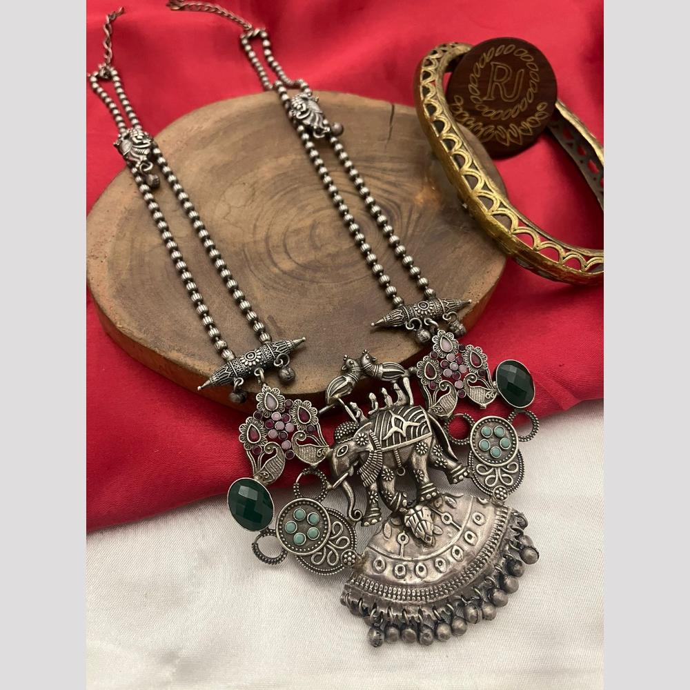 FS Collection Oxidised Finish Pota Stone And Pearls Long Necklace