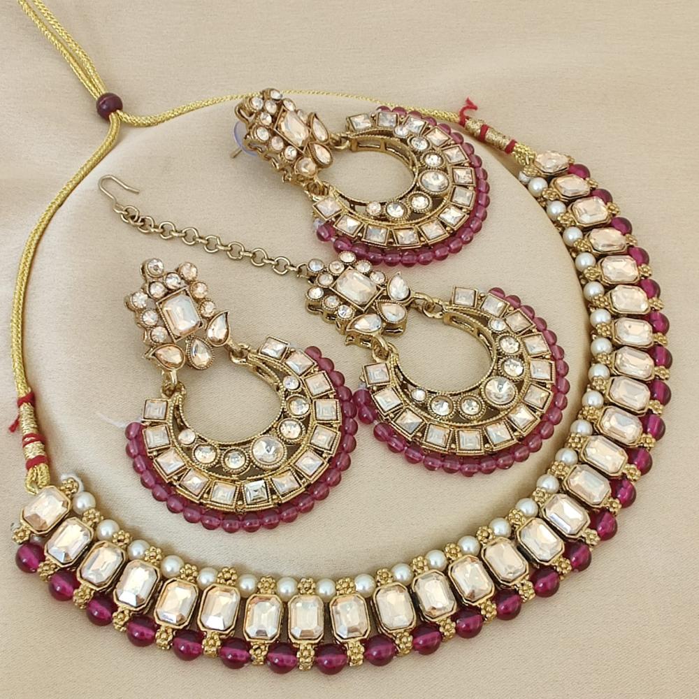 FS Collection Elegant Beaded Crystal Stone And Beads Necklace Set