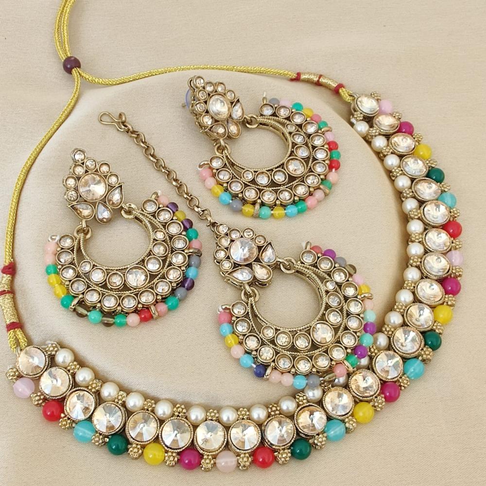 FS Collection Elegant Beaded Crystal Stone And Beads Necklace Set