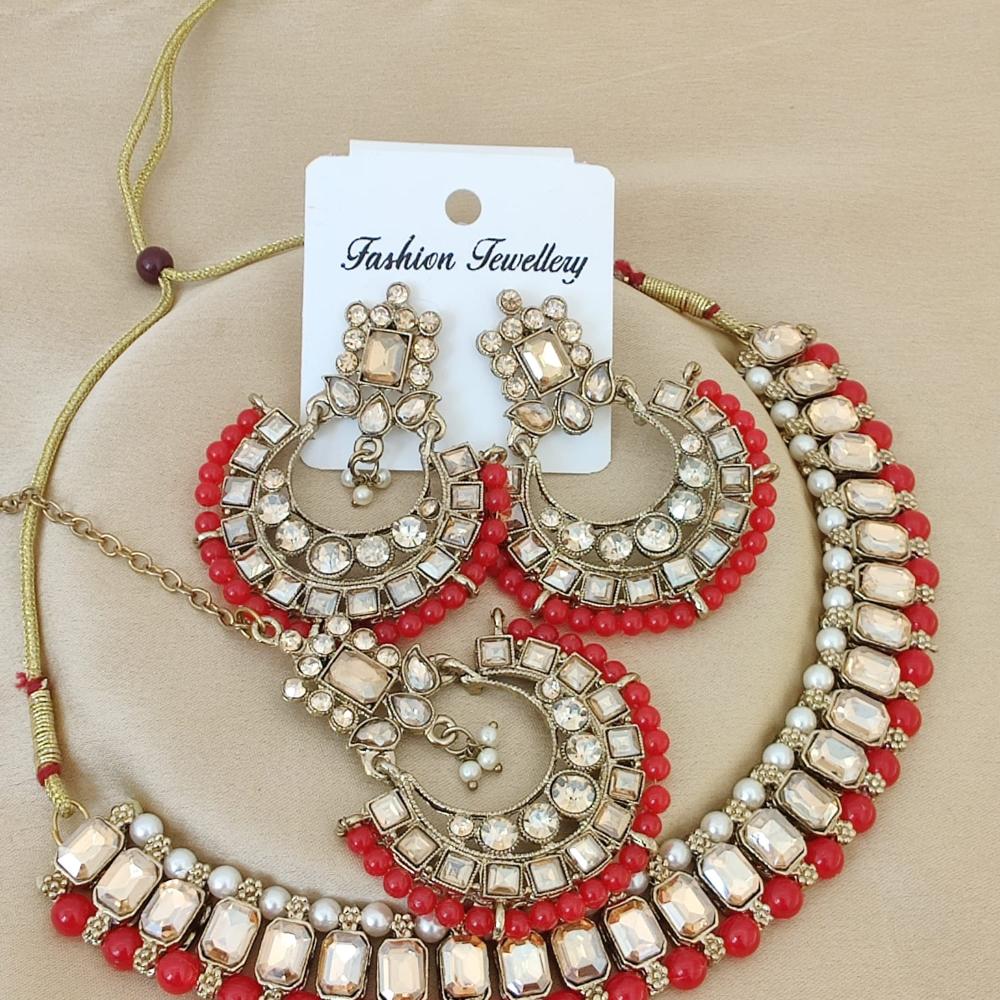 FS Collection Elegant Beaded Crystal Stone And Beads Necklace Set
