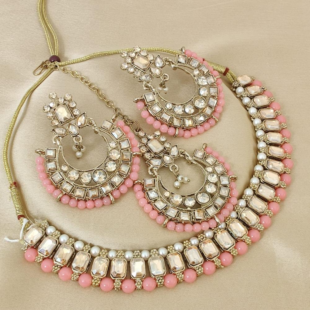 FS Collection Elegant Beaded Crystal Stone And Beads Necklace Set