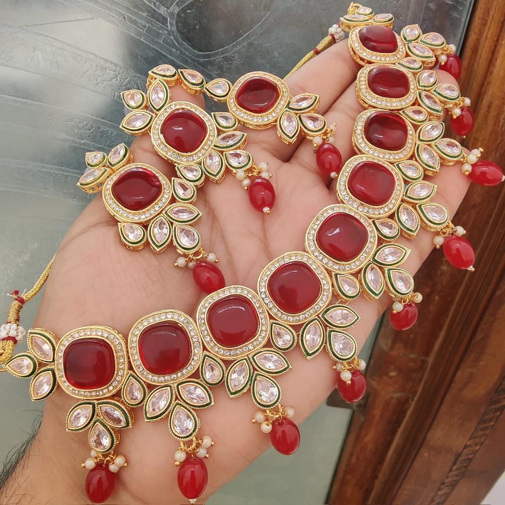 FS Collection Elegant Beaded Crystal Stone And Beads Necklace Set