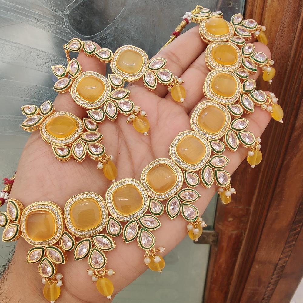 FS Collection Elegant Beaded Crystal Stone And Beads Necklace Set