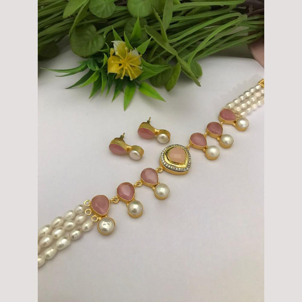 FS Collection Ethnic Pota Stone and Pearl Choker Necklace Set