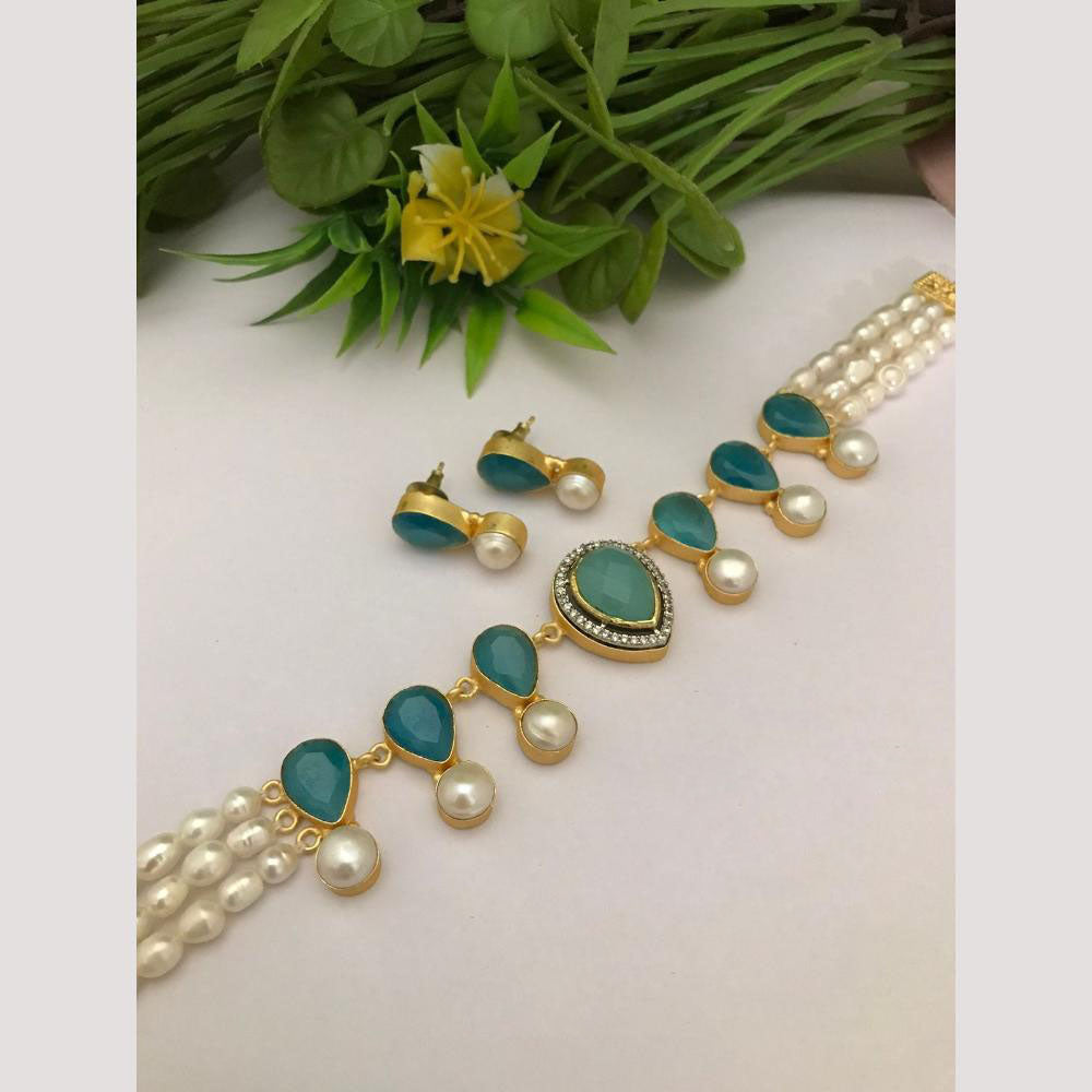 FS Collection Ethnic Pota Stone and Pearl Choker Necklace Set