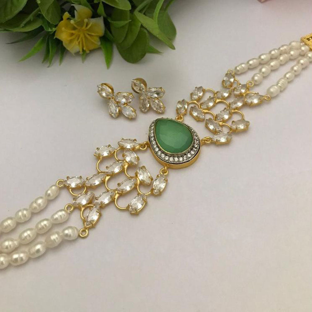 FS Collection Ethnic Pota Stone and Pearl Choker Necklace Set