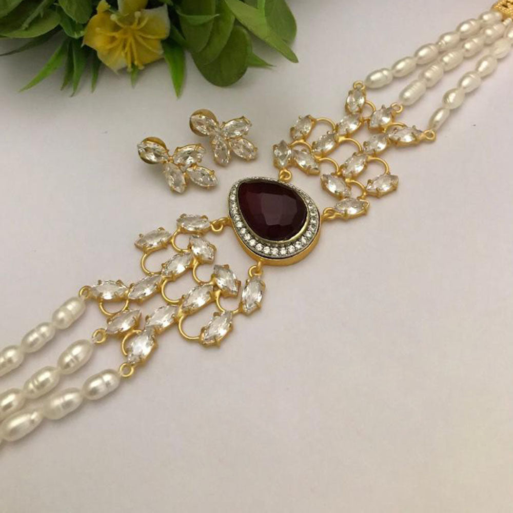 FS Collection Ethnic Pota Stone and Pearl Choker Necklace Set