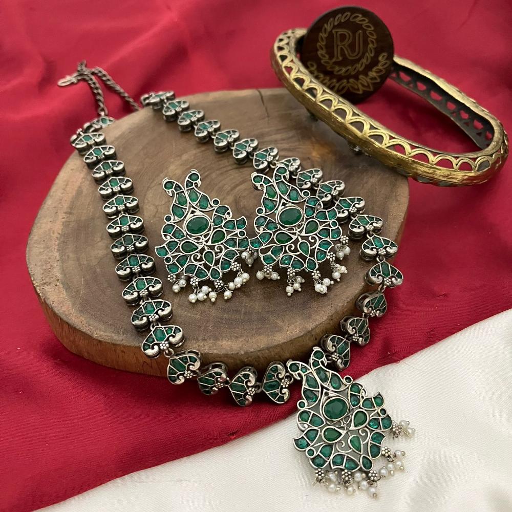 FS Collection Traditional Meets Trendy Oxidised Plated Long Necklace With Pota & Pearls