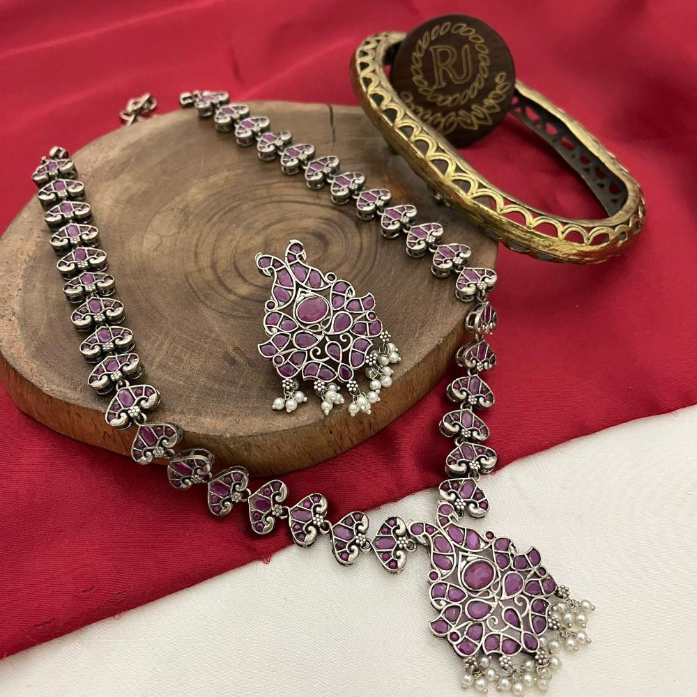 FS Collection Traditional Meets Trendy Oxidised Plated Long Necklace With Pota & Pearls