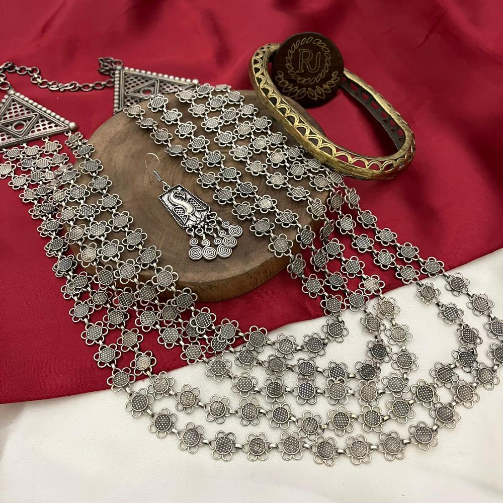 FS Collection Statement Multi Layer Long Necklace Oxidised Plated For a Vintage Look