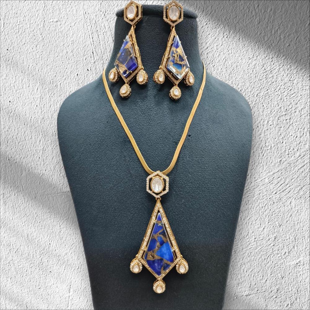 FS Collection Ethnic Gold Plated Druzy Crystal Stone Chain Pendant Set