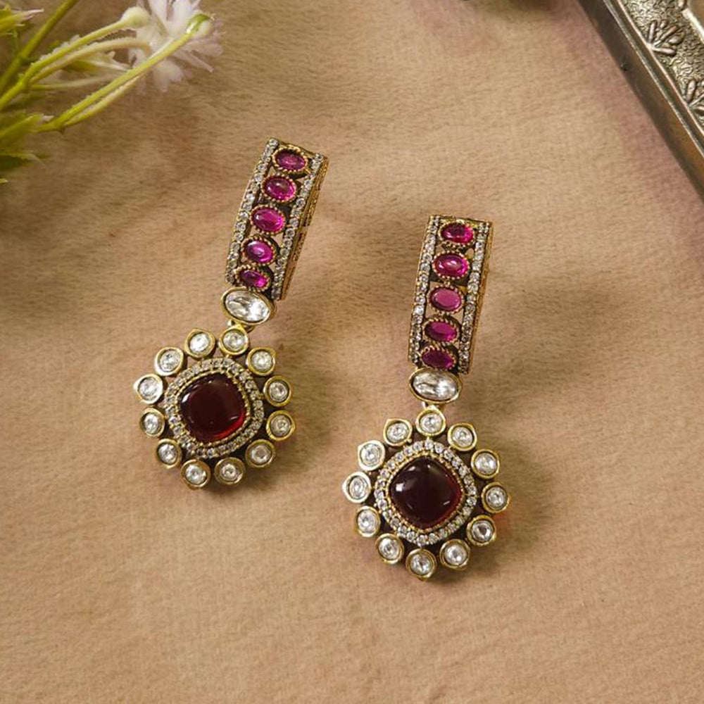 FS Collection Gold Plated Dangler Earrings With Pota Stone Elegant Sparkle For Every Occsions
