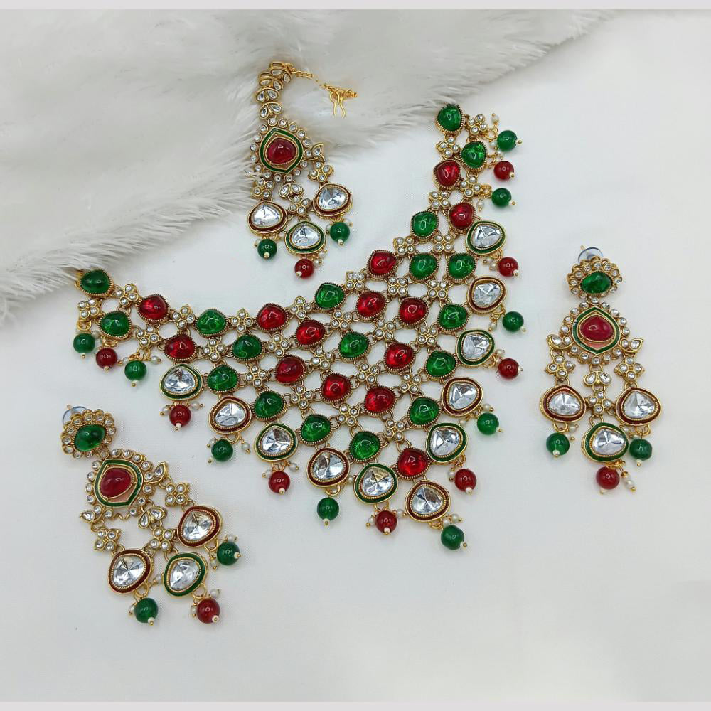 FS Collection Elegant Pota And Pearl Necklace Set A Modern Take On Classic Ethnic Glam