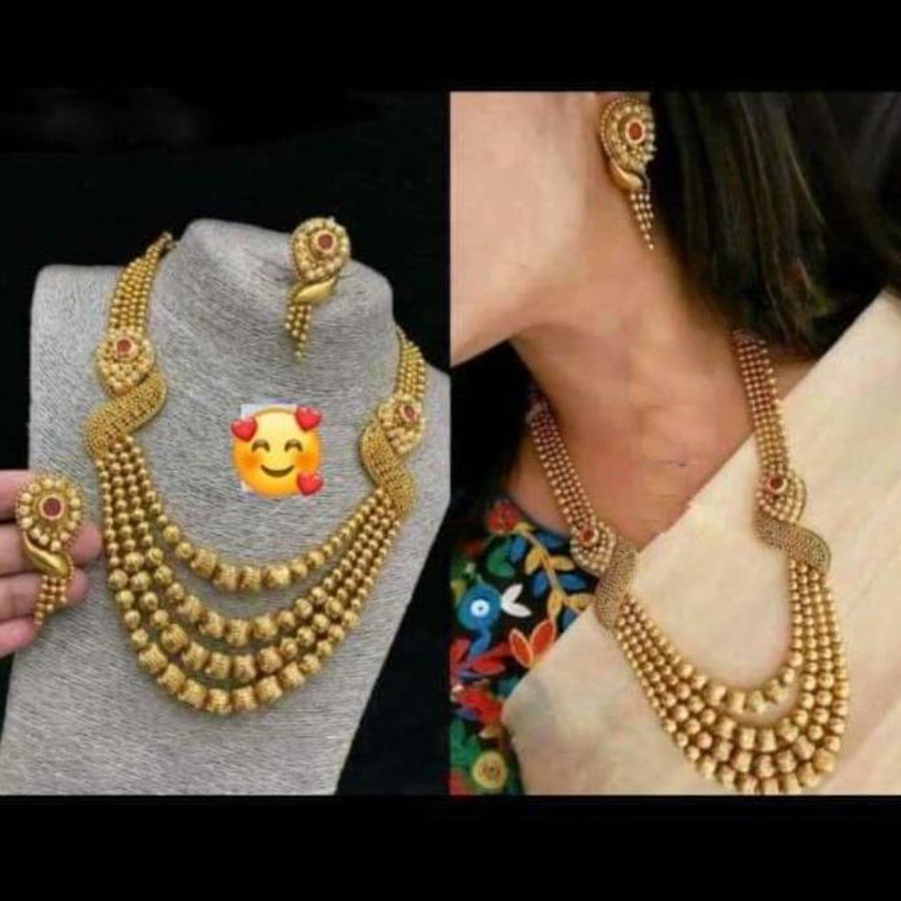 FS Collection Golden Beads Multi Layer Long Necklace Set
