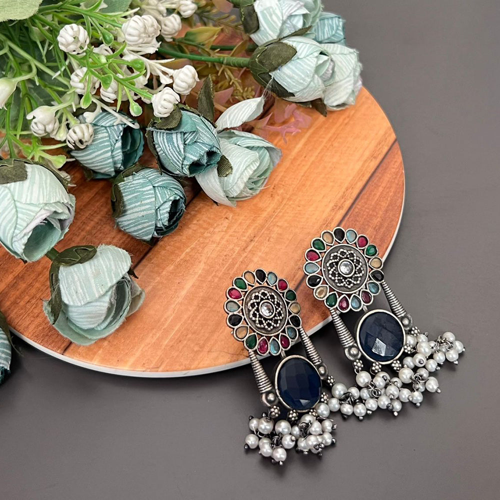 FS Collection Oxidised Monalisa Stone Dangle Earrings for Traditional & Modern Looks