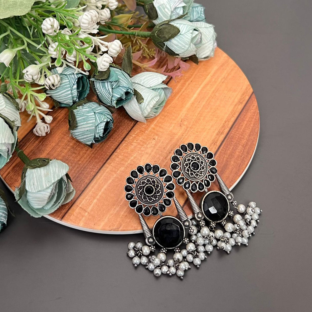 FS Collection Oxidised Monalisa Stone Dangle Earrings for Traditional & Modern Looks