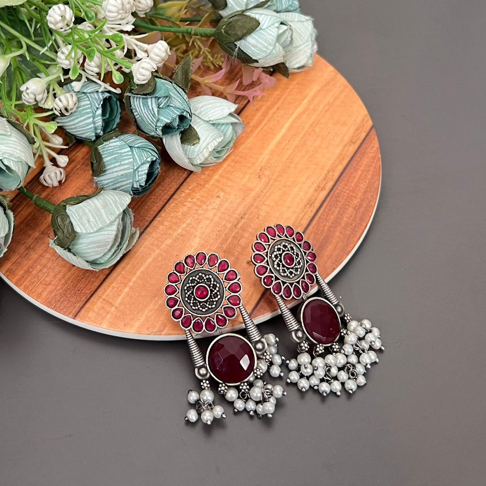 FS Collection Oxidised Monalisa Stone Dangle Earrings for Traditional & Modern Looks