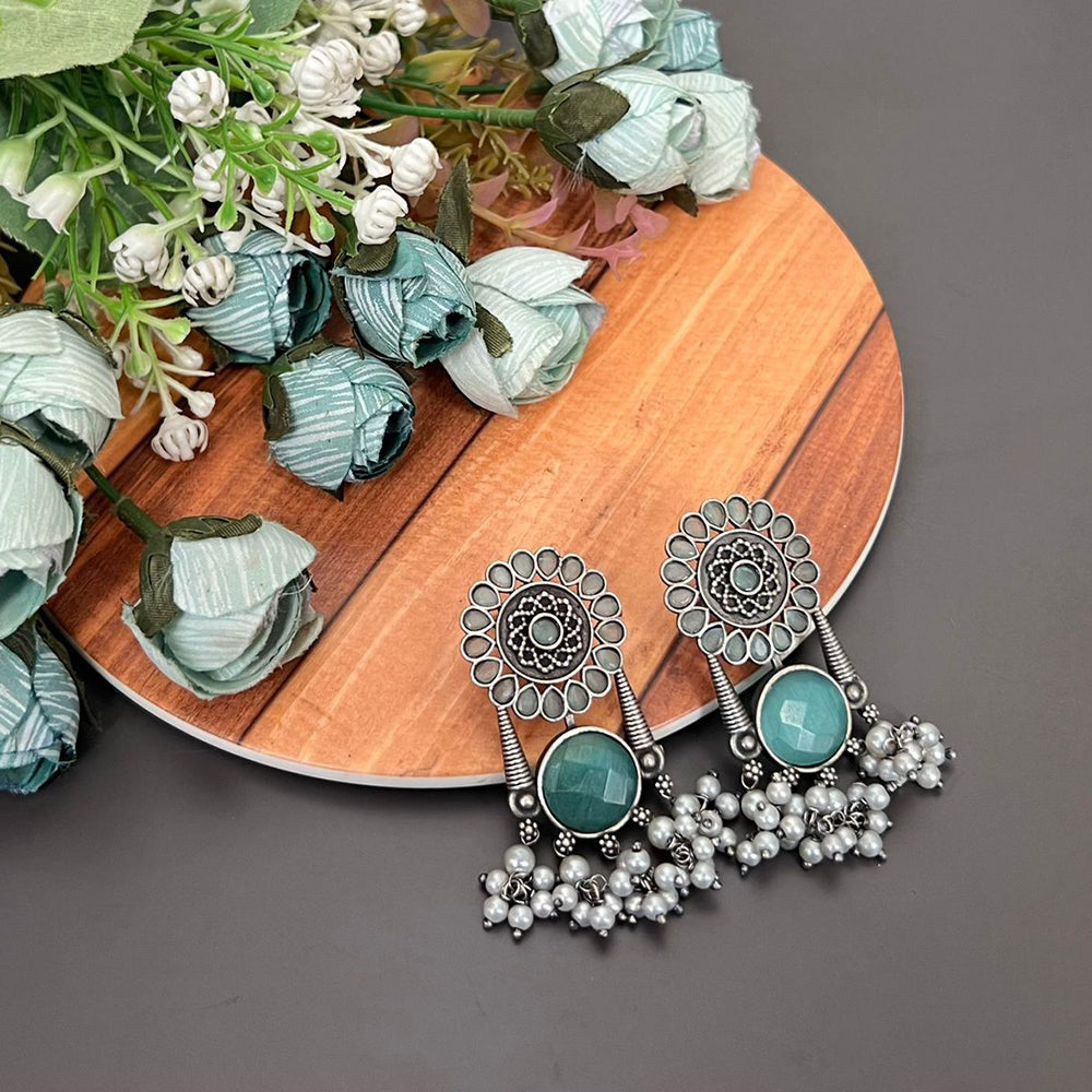 FS Collection Oxidised Monalisa Stone Dangle Earrings for Traditional & Modern Looks