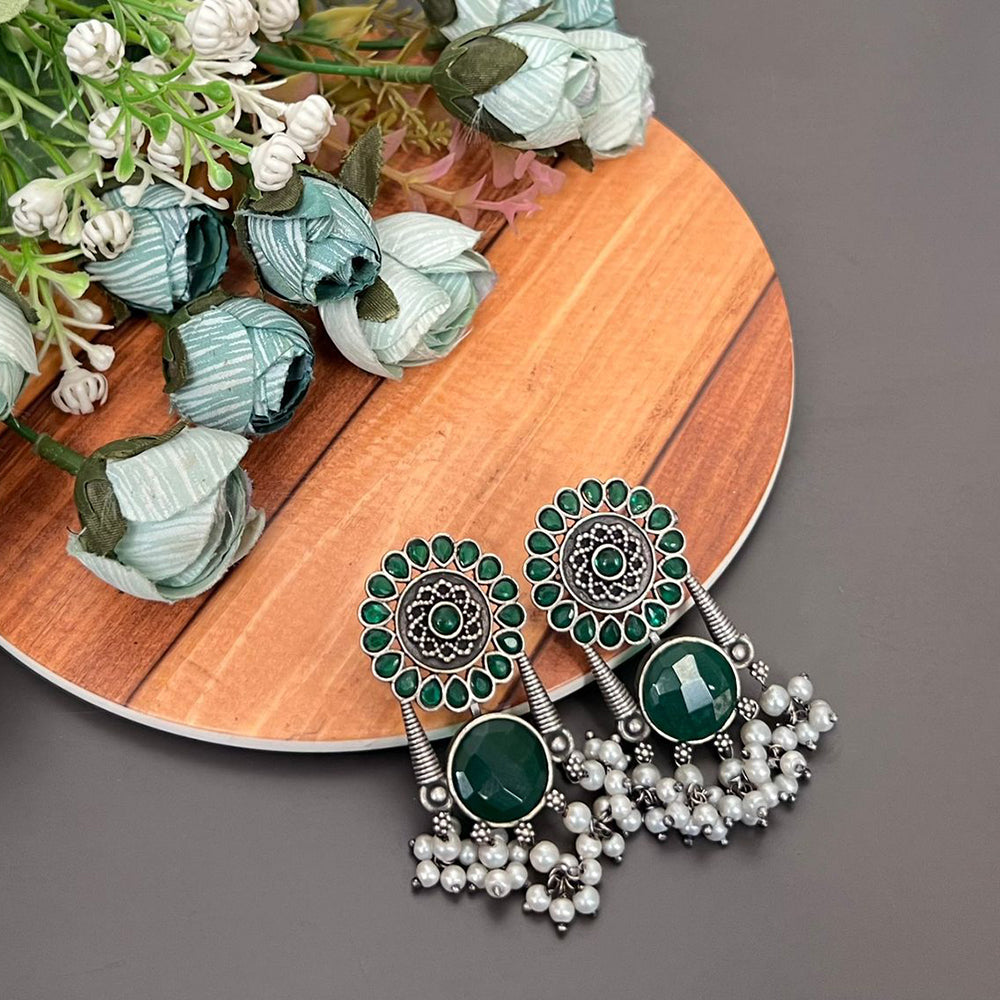 FS Collection Oxidised Monalisa Stone Dangle Earrings for Traditional & Modern Looks