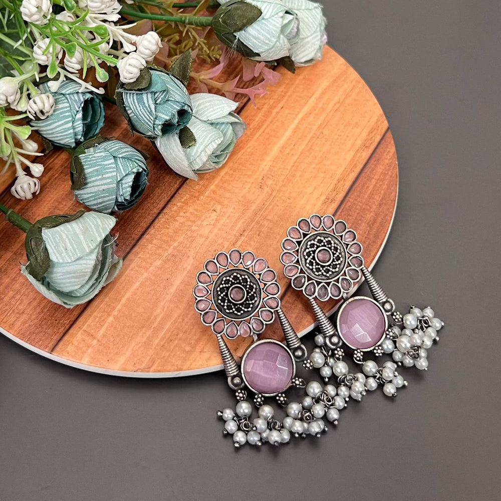 FS Collection Oxidised Monalisa Stone Dangle Earrings for Traditional & Modern Looks