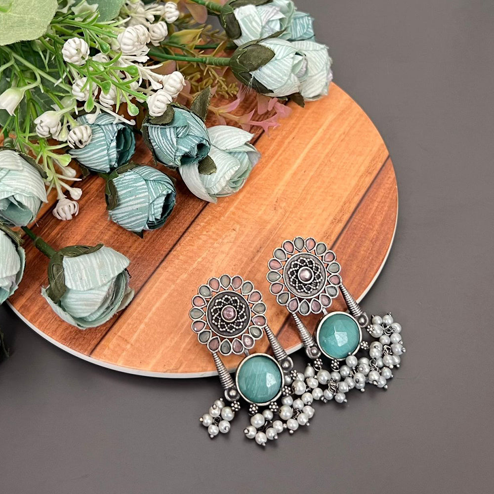 FS Collection Oxidised Monalisa Stone Dangle Earrings for Traditional & Modern Looks