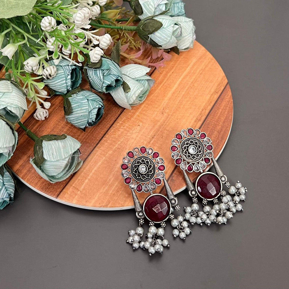 FS Collection Oxidised Monalisa Stone Dangle Earrings for Traditional & Modern Looks