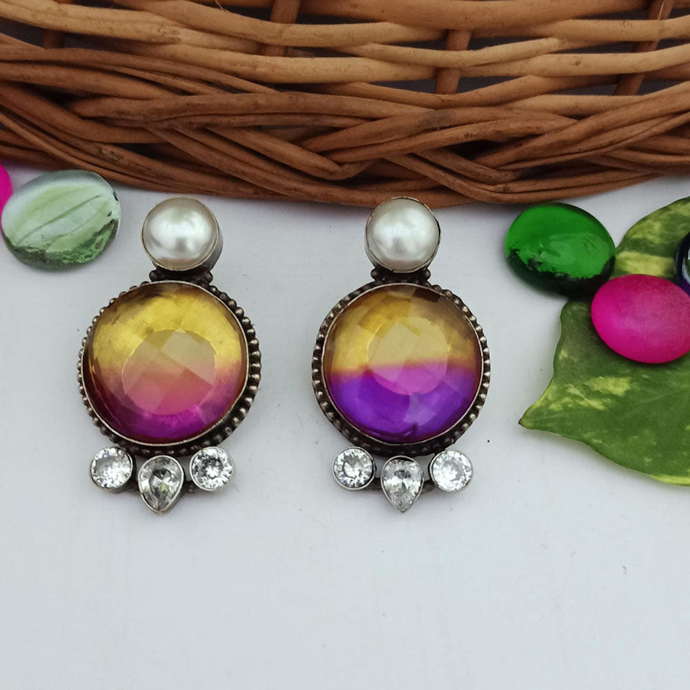 FS Collection Elegant Crystal Stone And Pearl Dangle Earrings for Women & Girls