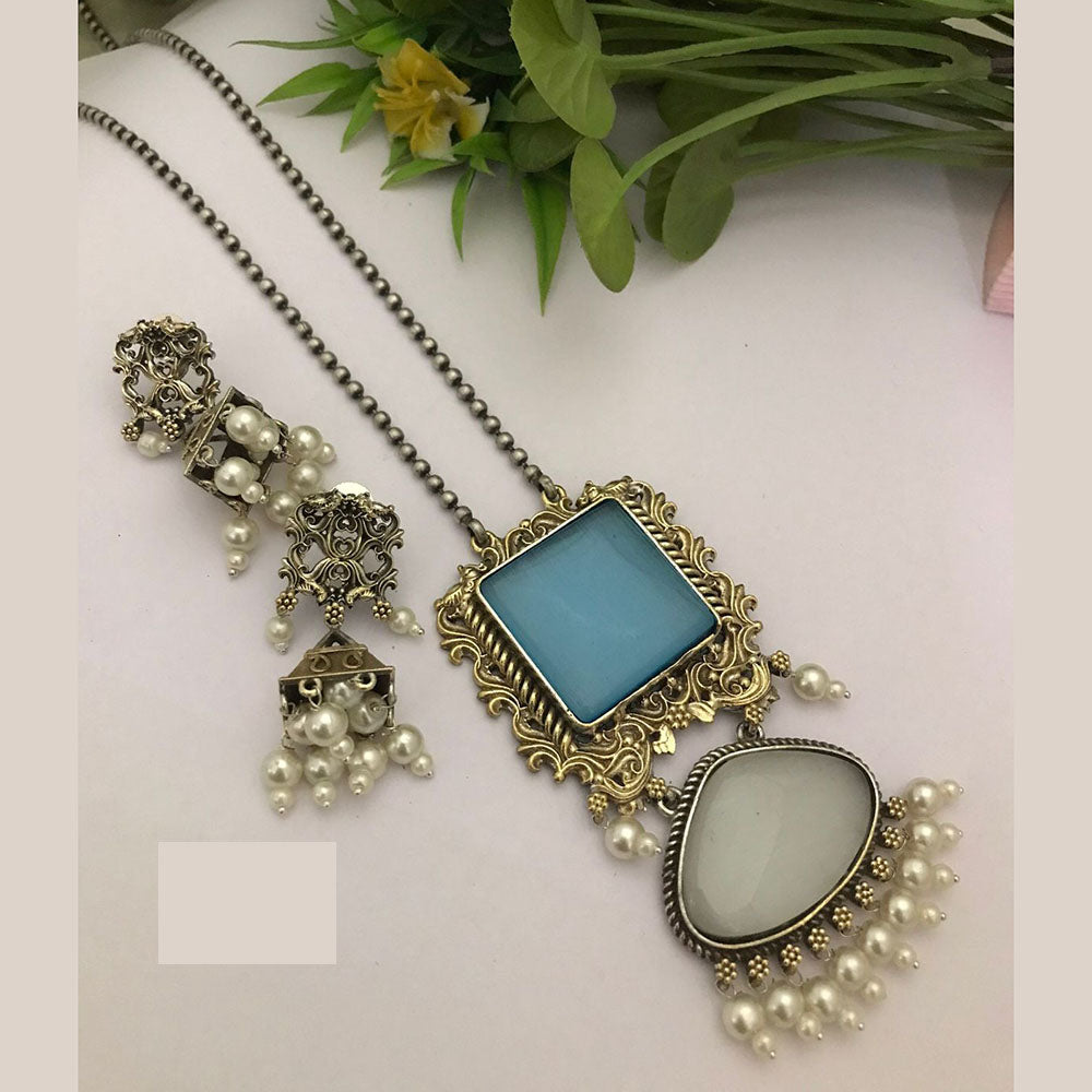 FS Collection Royal Monalisa Stone And Pearl Long Necklace Set For Weddings And Parties