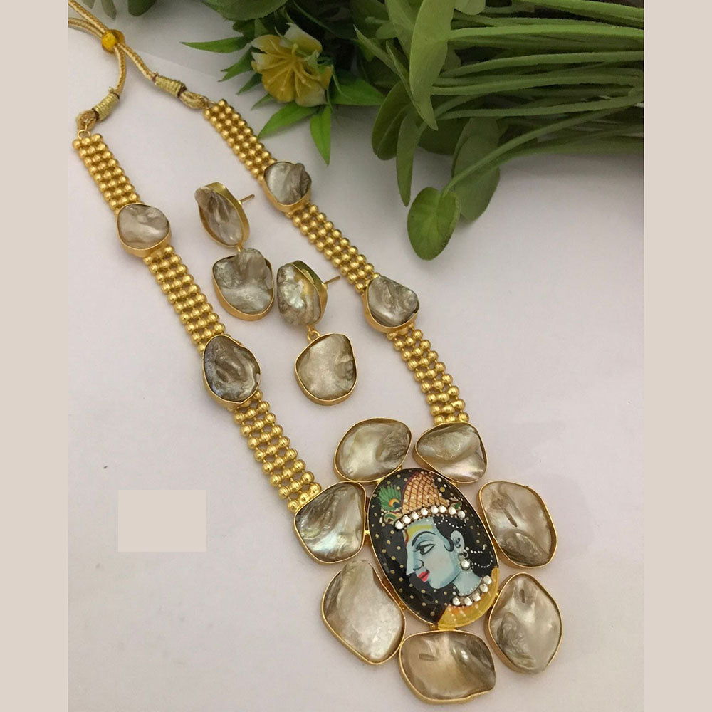 FS Collection Royal Mother Of Pearl Long Necklace Set For Special Occassions