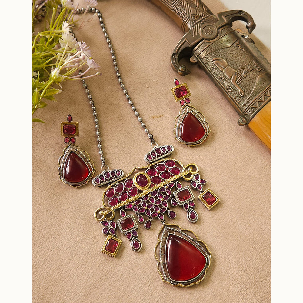 FS Collection Royal Monalisa Stone Long Necklace Set For Weddings And Parties