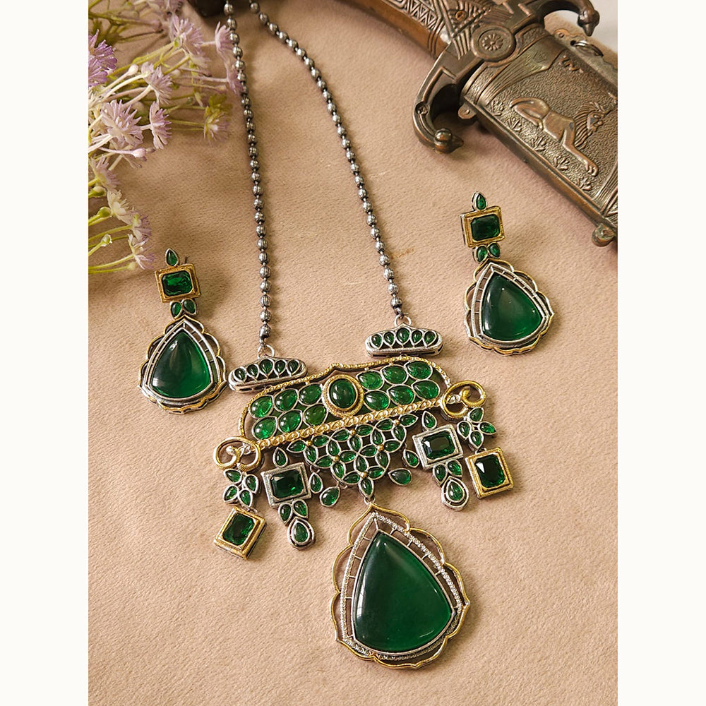 FS Collection Royal Monalisa Stone Long Necklace Set For Weddings And Parties